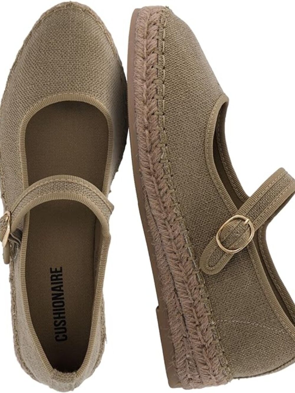 NWT CUSHIONAIRE Canvas Mary Jane Flat Espadrilles, taupe, Cushioned 8 M